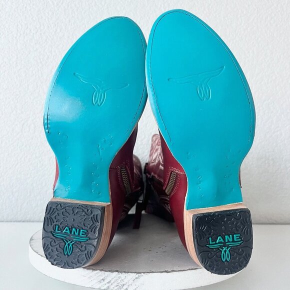 Lane MONICA Knee High Womens Cowboy Boots 8 Red Leather Western Style 17" Tall - Picture 8 of 11